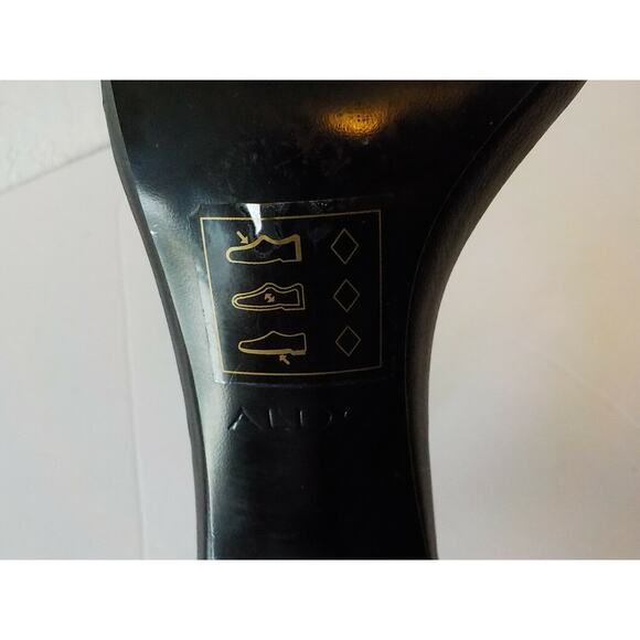 Aldo Black Sandals 6.5 M Stilettos Heel Ankle Strap Faux Leather Animal Print - Picture 9 of 12